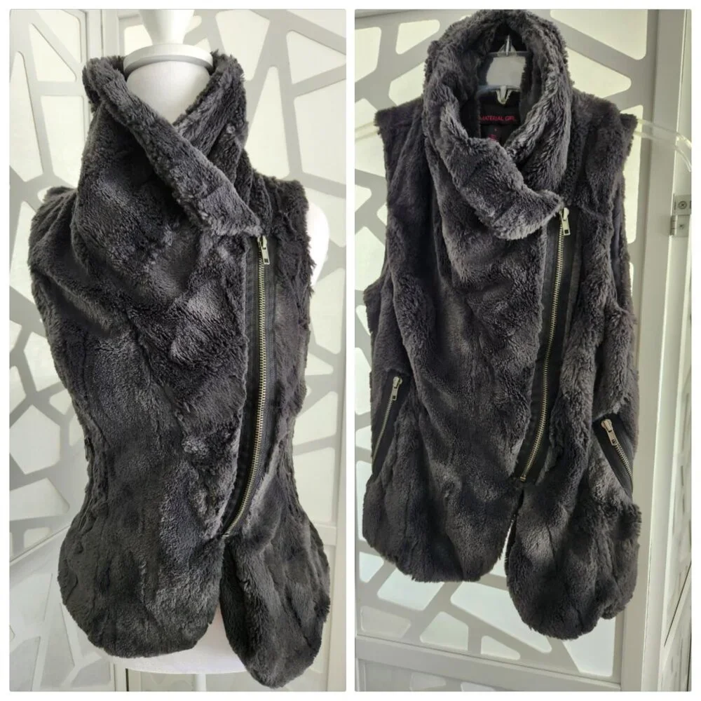 Faux Fur Vest - Dark Grey Beautiful Large Collar - Picture 3 of 10